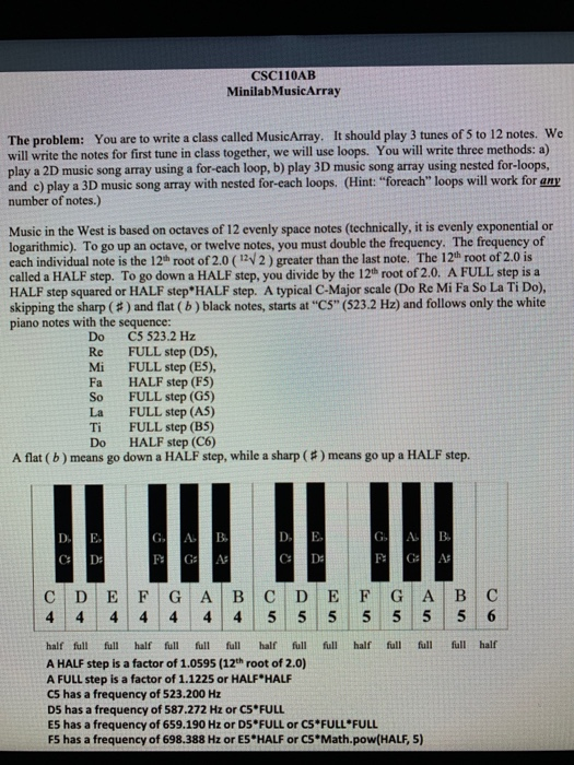 CSC110AB MinilabMusicArray The problem: You are to | Chegg.com