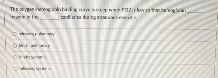Solved The oxygen-hemoglobin binding curve is steep when PO2 | Chegg.com