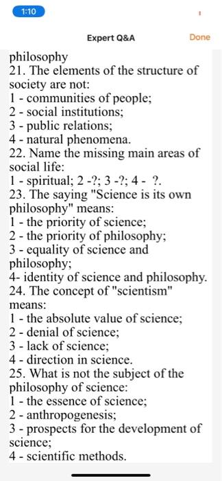 Solved 1:10 Done Expert Q&A philosophy 21. The elements of | Chegg.com