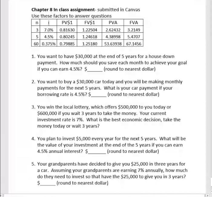 Solved Chapter 8 In class assignment-submitted in Canvas Use | Chegg.com