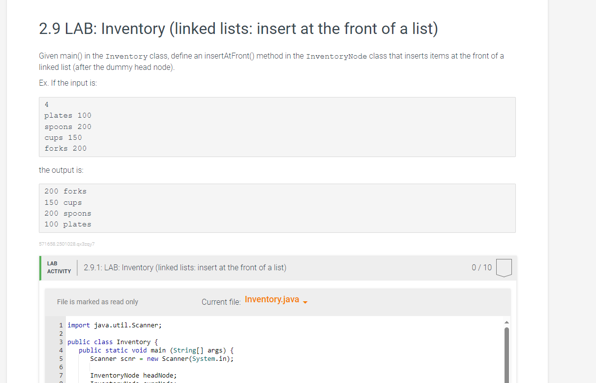 Solved 2.9 ﻿LAB: Inventory (linked lists: insert at the | Chegg.com