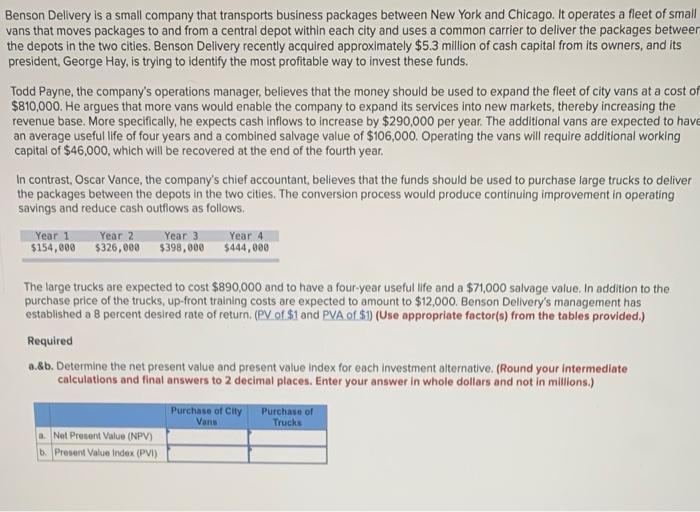 Solved Benson Delivery is a small company that transports