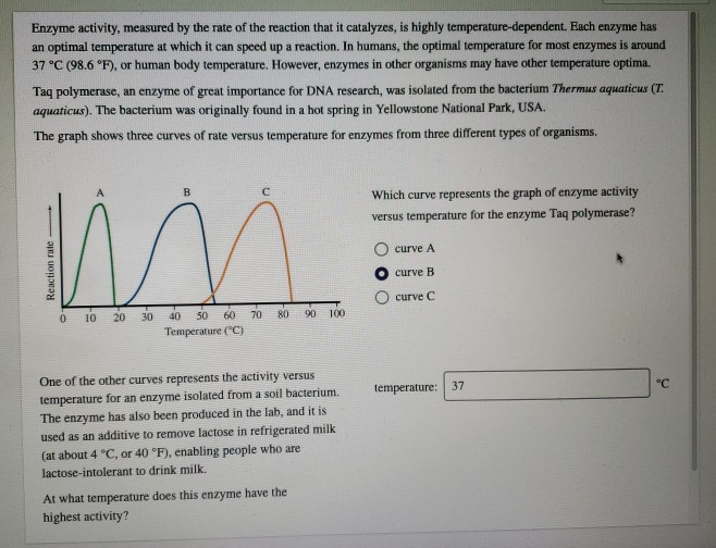 Solved Enzyme activity, measured by the rate of the reaction | Chegg.com