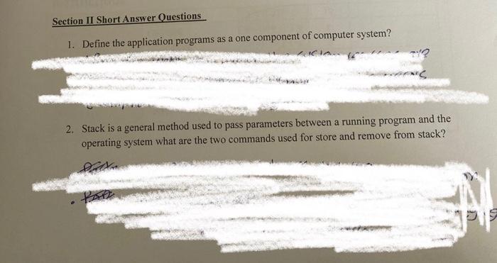 Solved Section II Short Answer Questions 1. Define the | Chegg.com
