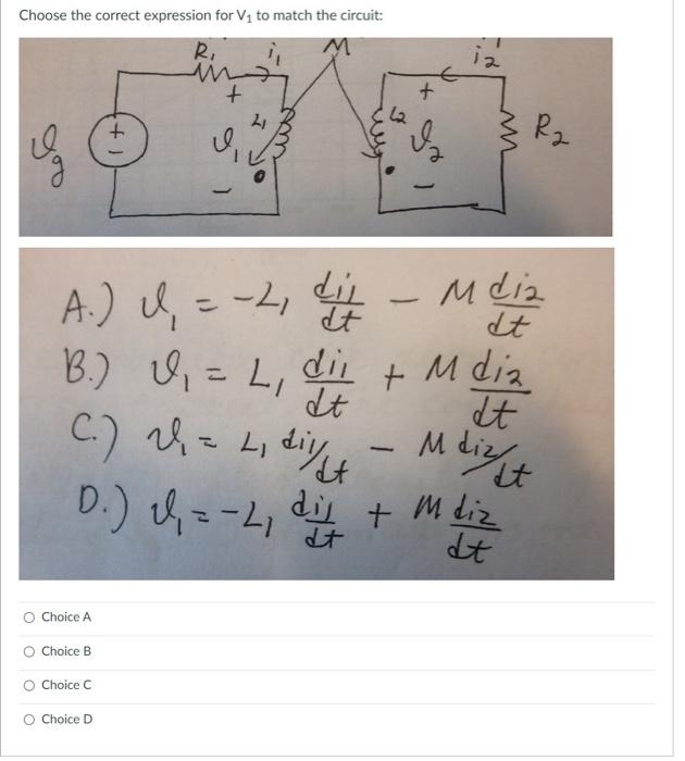 Solved Choose the correct expression for V1 to match the | Chegg.com