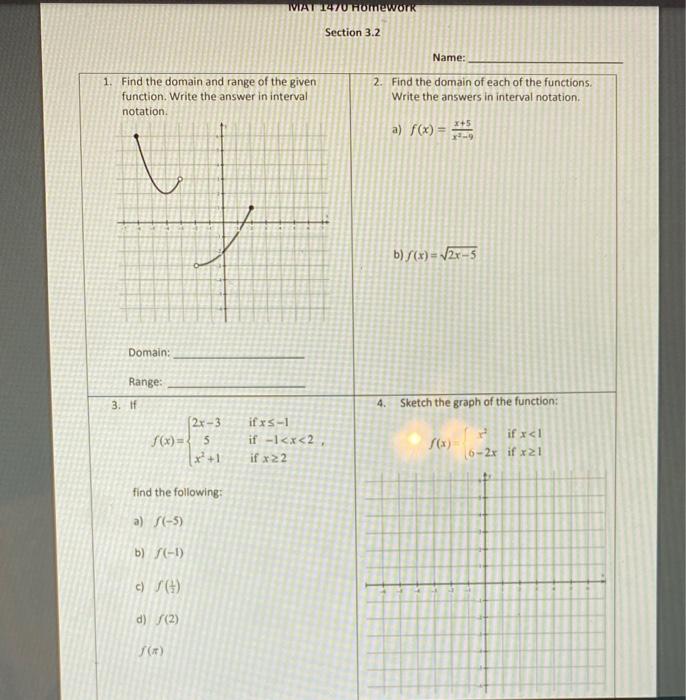 Solved WIAT 1470 HOMEWORK Section 3.2 Name: 1. Find the | Chegg.com