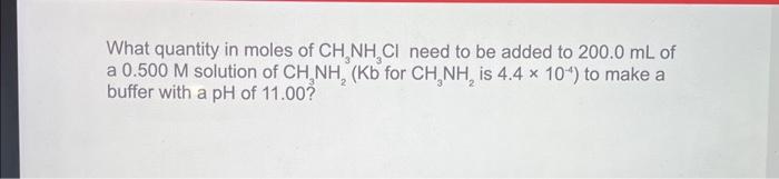 Solved What quantity in moles of CH3NH3Cl need to be added | Chegg.com