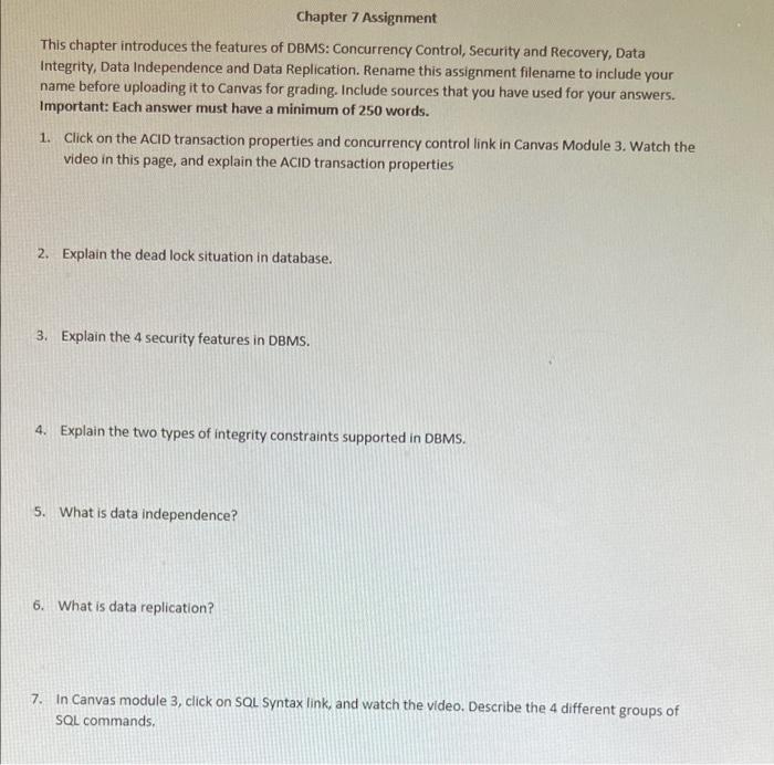 Solved Chapter 7 Assignment This Chapter Introduces The | Chegg.com