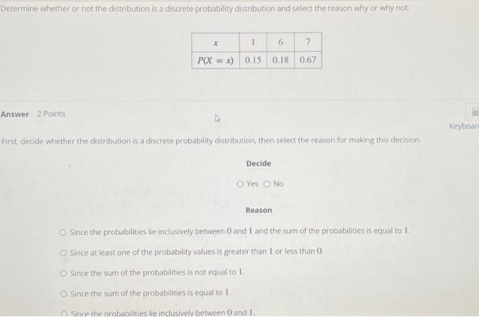 Solved Determine Whether Or Not The Distribution Is A | Chegg.com