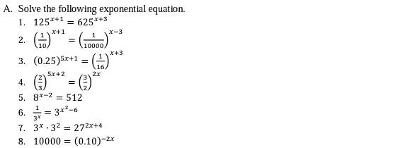 Solved A Solve The Following Exponential Equation 1 Chegg Com