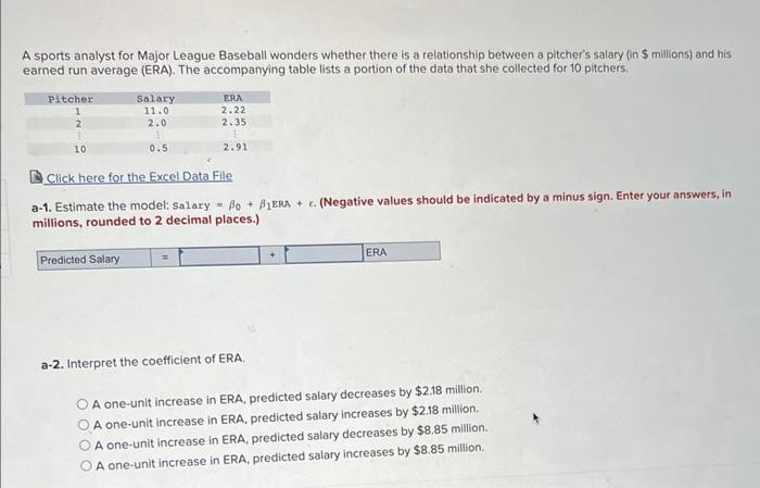 A sports analyst for Major League Baseball wonders whether there is a relationship between a pitchers salary (in \( \$ \) mi