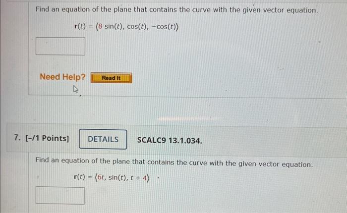 Solved Find An Equation Of The Plane That Contains The Curve