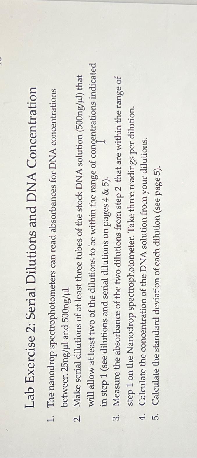 Solved Lab Exercise 2 Serial Dilutions and DNA
