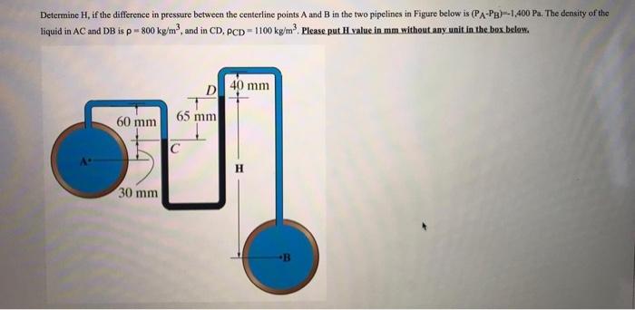 Solved Determine H, if the difference in pressure between | Chegg.com