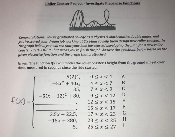 Solved Roller Coaster Project Investigate Piecewise Chegg