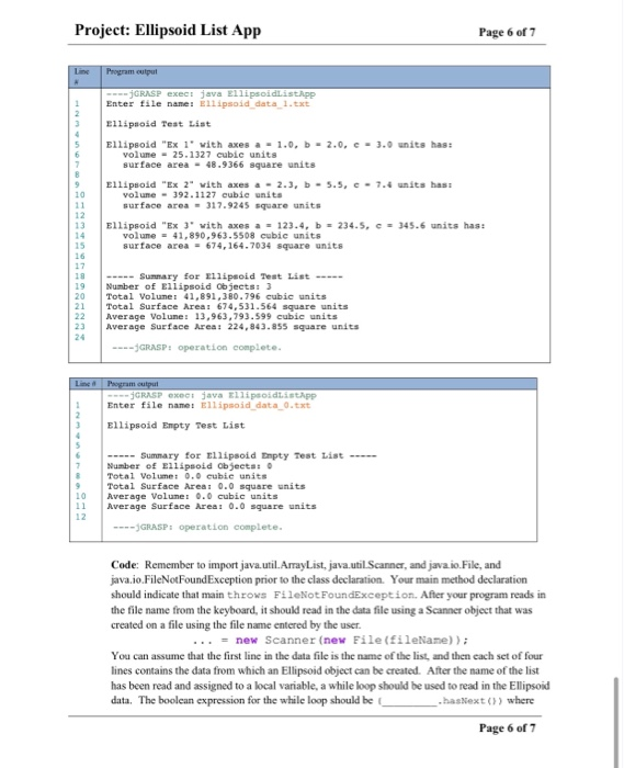 Ellipsoid ListApp.java Requirements: Create an | Chegg.com