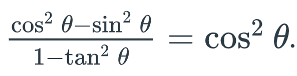 Solved cos2θ-sin2θ1-tan2θ=cos2θ | Chegg.com