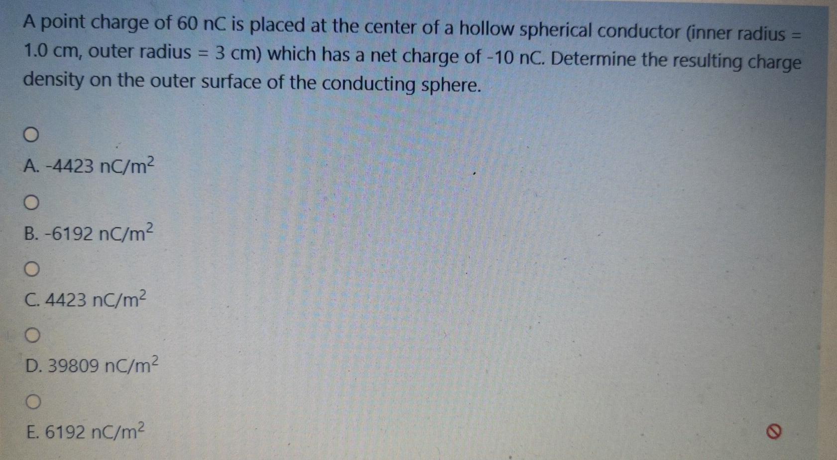 Solved A point charge of 60 nC is placed at the center of a | Chegg.com