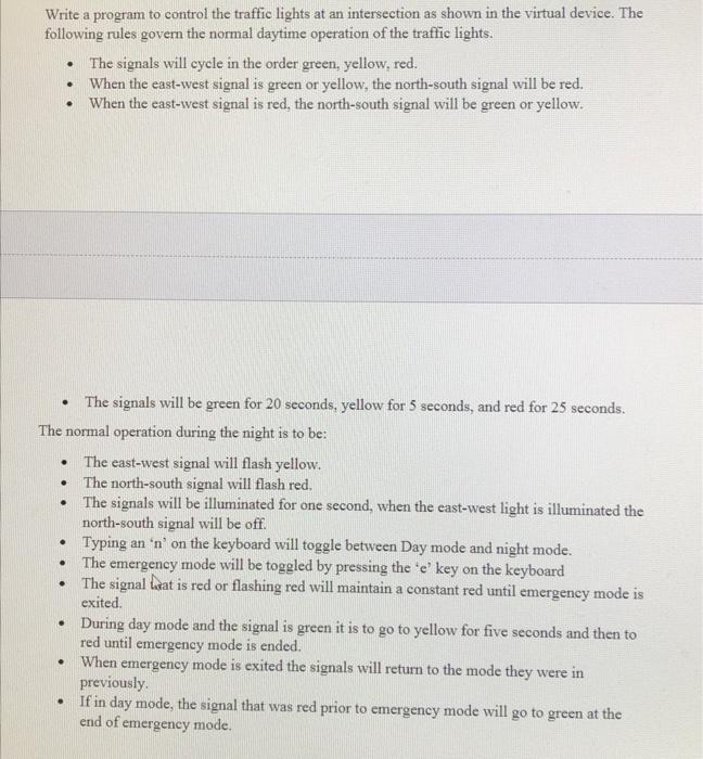 Solved Write a program to control the traffic lights at an | Chegg.com