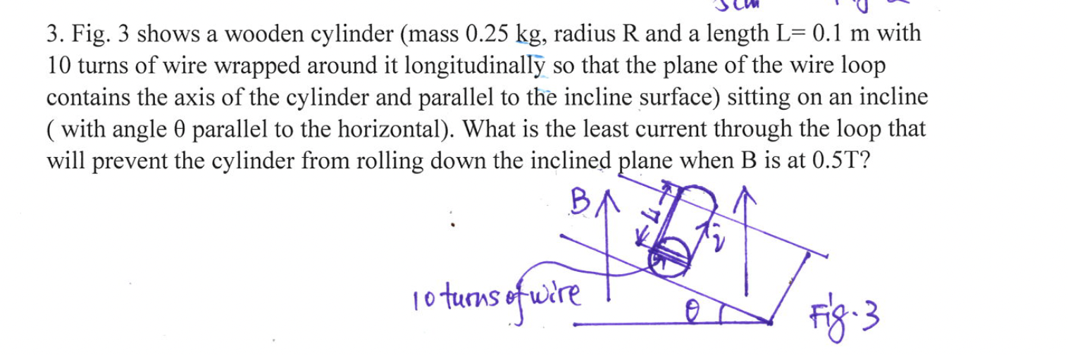 Solved Fig. 3 ﻿shows a wooden cylinder (mass 0.25kg, ﻿radius | Chegg.com