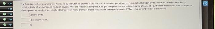 Solved The first step in the manufacture of nitric acid by | Chegg.com