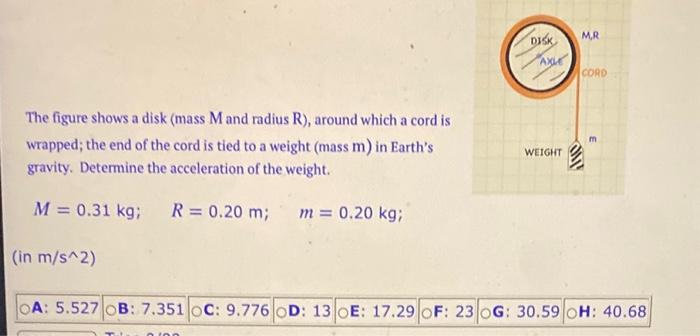 Solved The figure shows a disk (mass M and radius R ), | Chegg.com