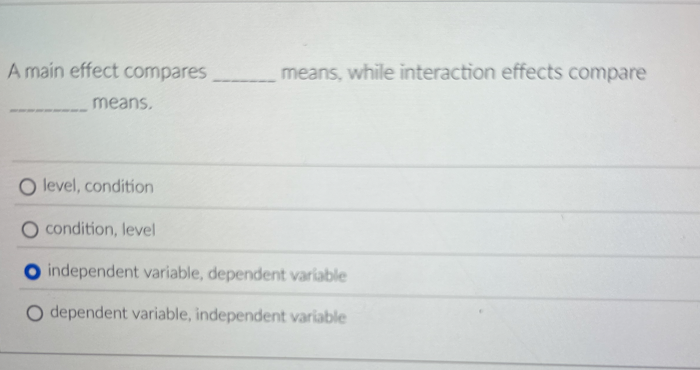 Solved A main effect compares means, while interaction | Chegg.com