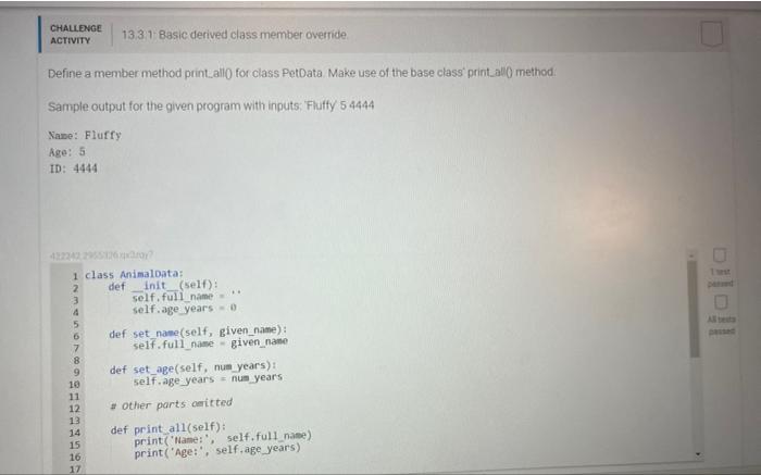 Solved Define a member method print allo for class PetData | Chegg.com