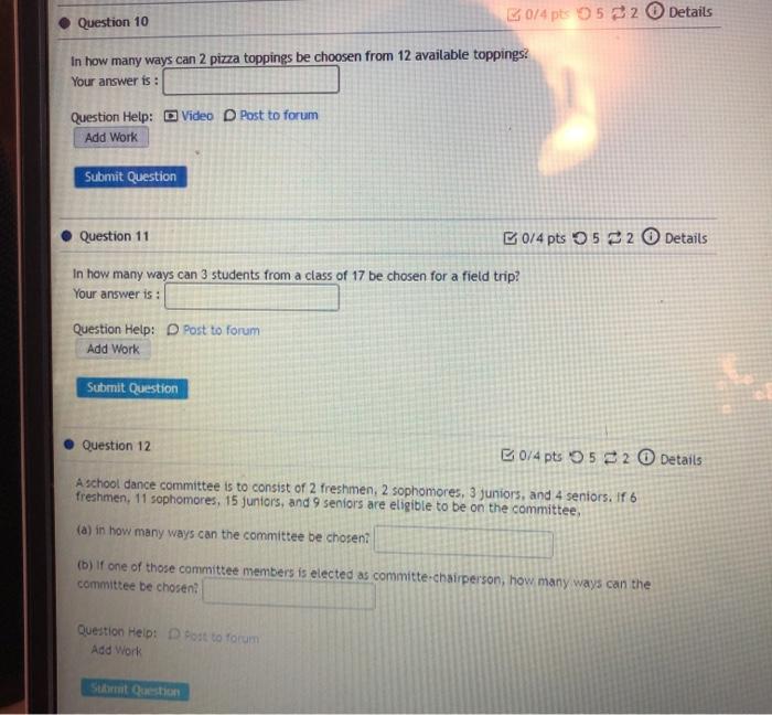 Solved Question 10 30/4 pts 52 Details In how many ways can