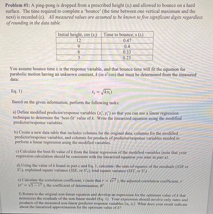 Solved Problem \1 A pingpong is dropped from a prescribed