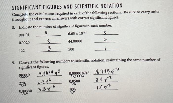 Solved SIGNIFICANT FIGURES AND SCIENTIFIC NOTATION Complete | Chegg.com
