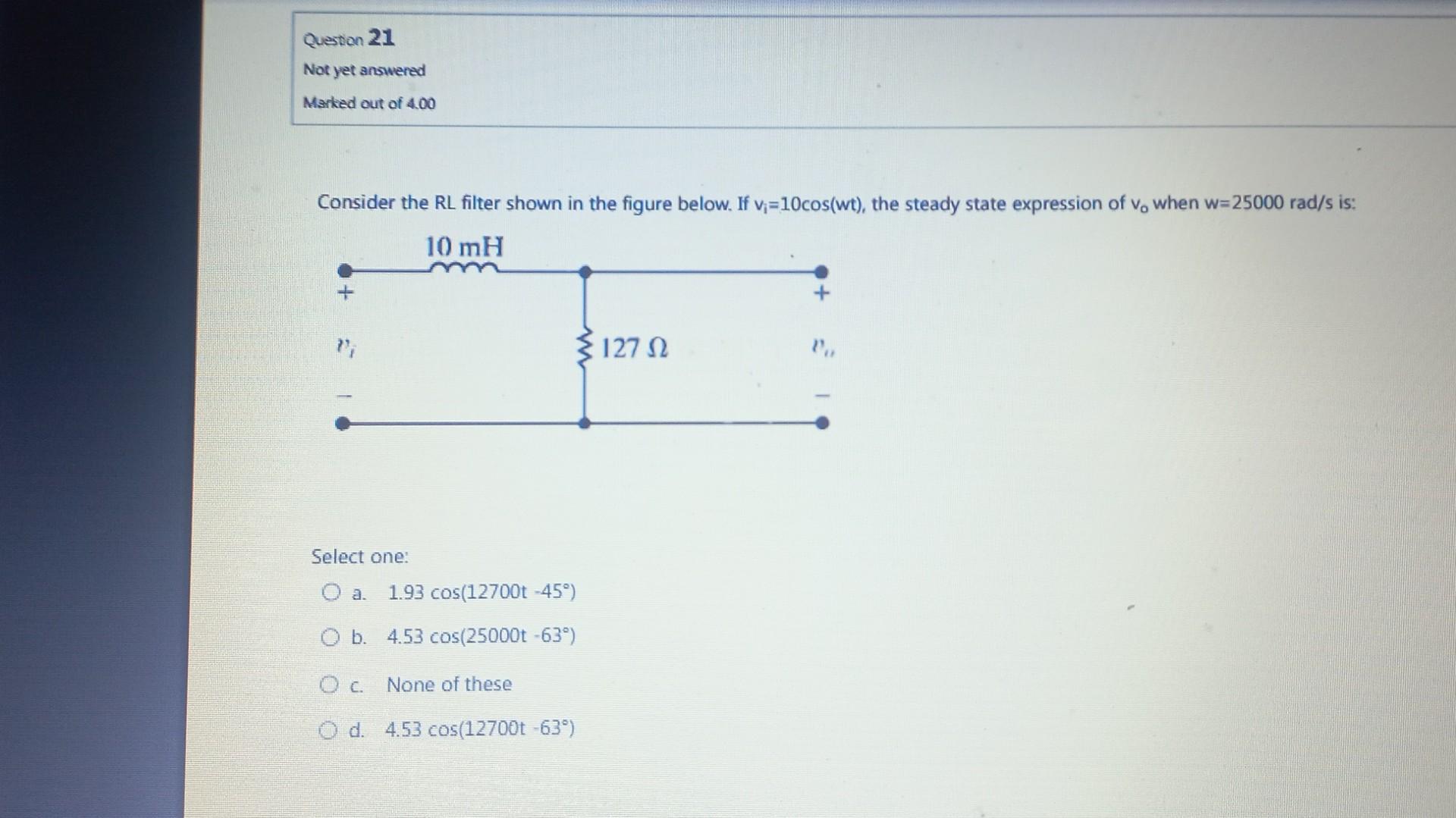 Solved Consider the RL filter shown in the figure below. If | Chegg.com