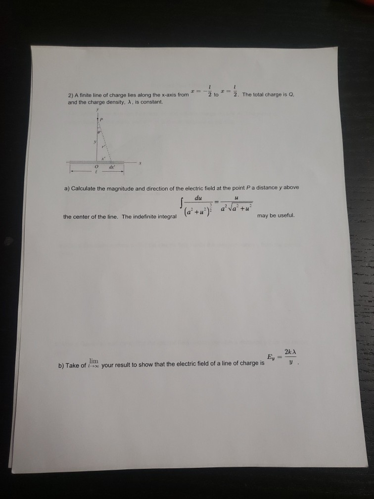 Solved 2 to 2) A finite line of charge lies along the x-axis | Chegg.com