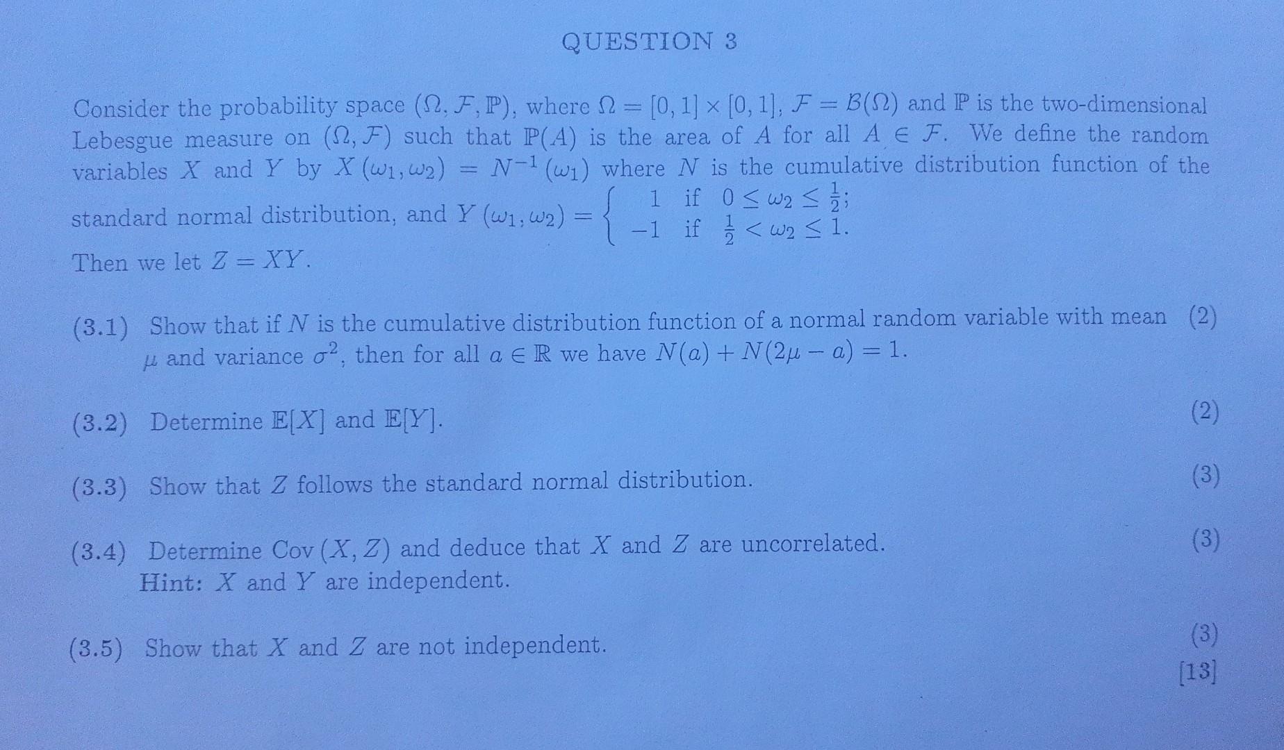 Solved Consider the probability space (Ω,F,P), where | Chegg.com