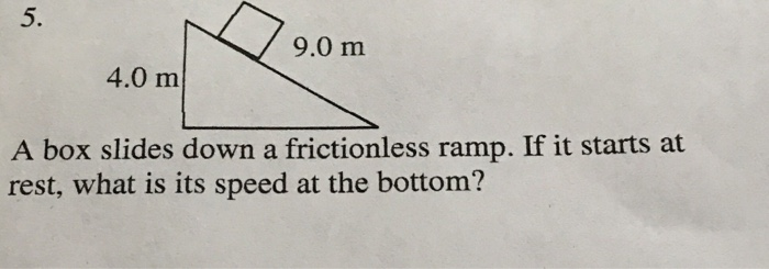 Solved 9.0 m 4.0 m A box slides down a frictionless ramp. If | Chegg.com