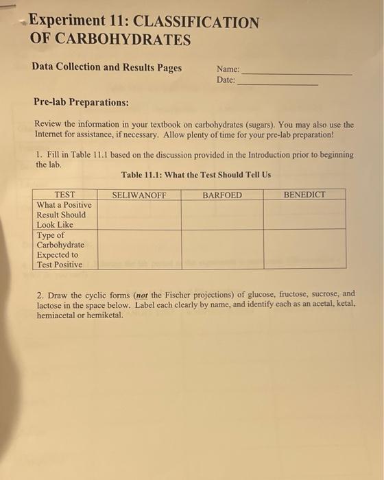 Solved Experiment 11: CLASSIFICATION OF CARBOHYDRATES Data | Chegg.com