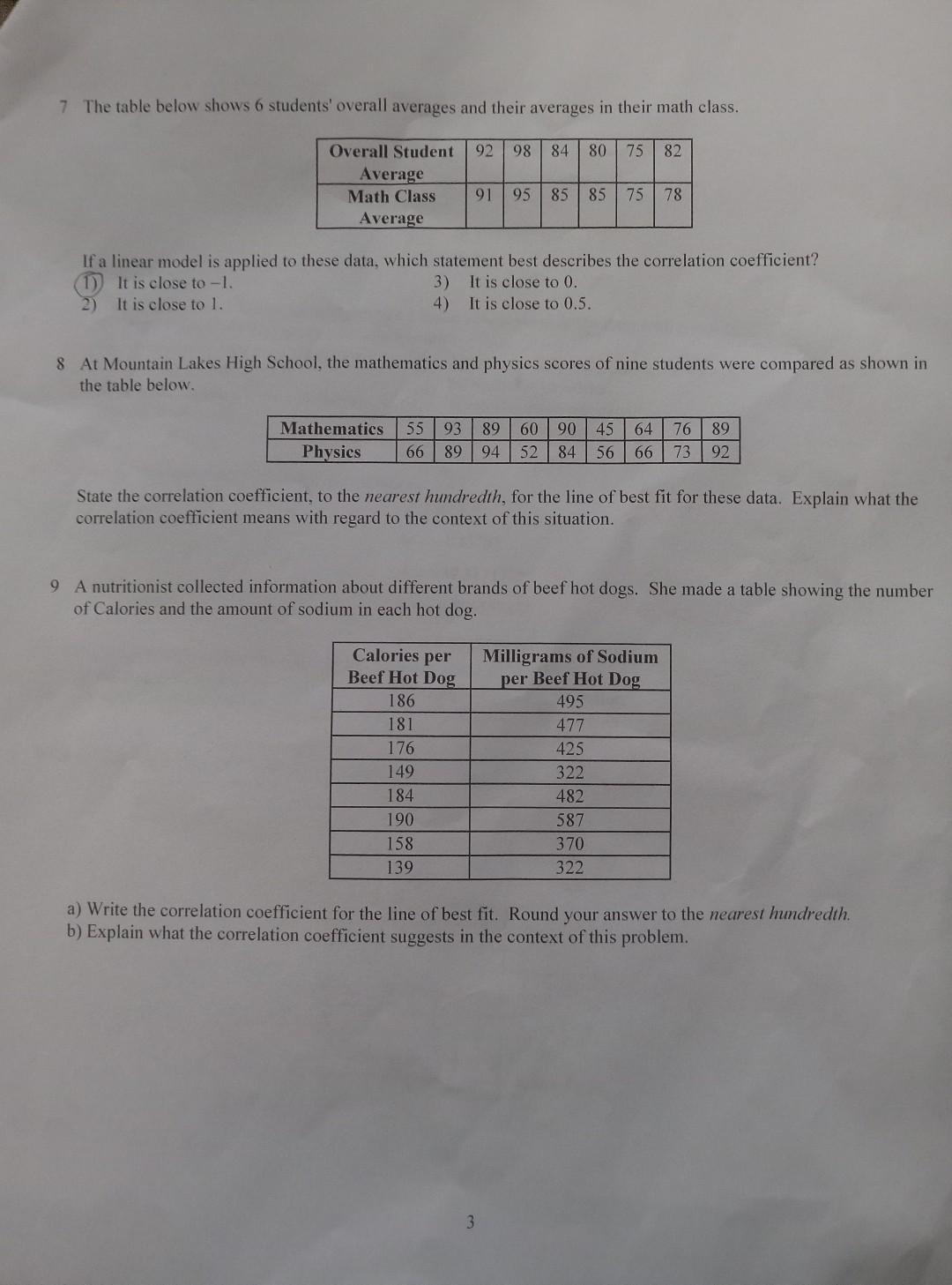 Solved Correlation Coefficient 1 Bella recorded data and