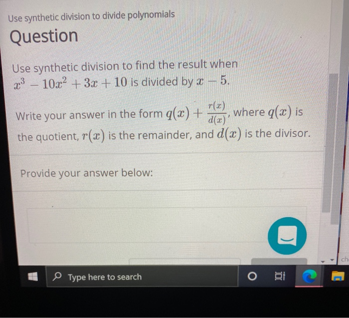 Solved Use Synthetic Division To Divide Polynomials Question Chegg Solved Use Synthetic Division To Divide Polynomials Question Chegg