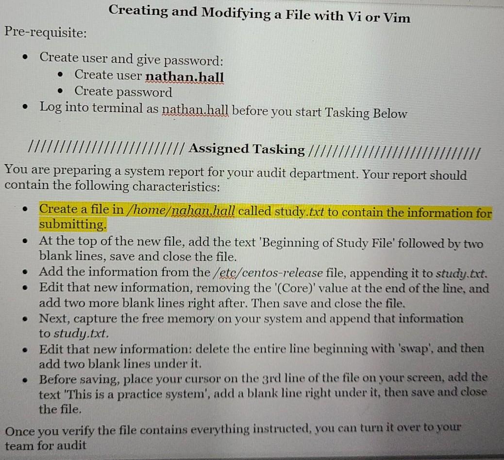 Solved Creating and Modifying a File with Vi or Vim | Chegg.com