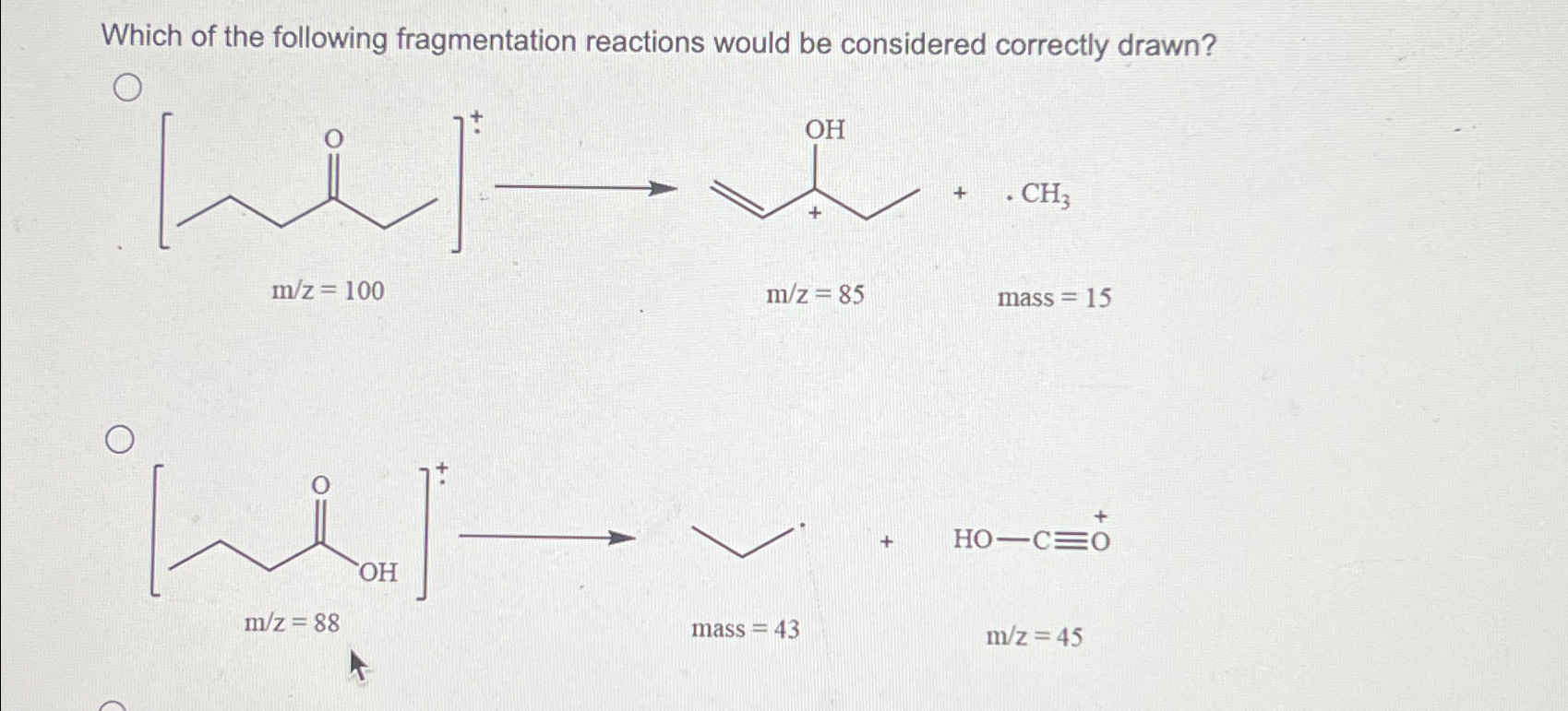 Which of the following fragmentation reactions would | Chegg.com