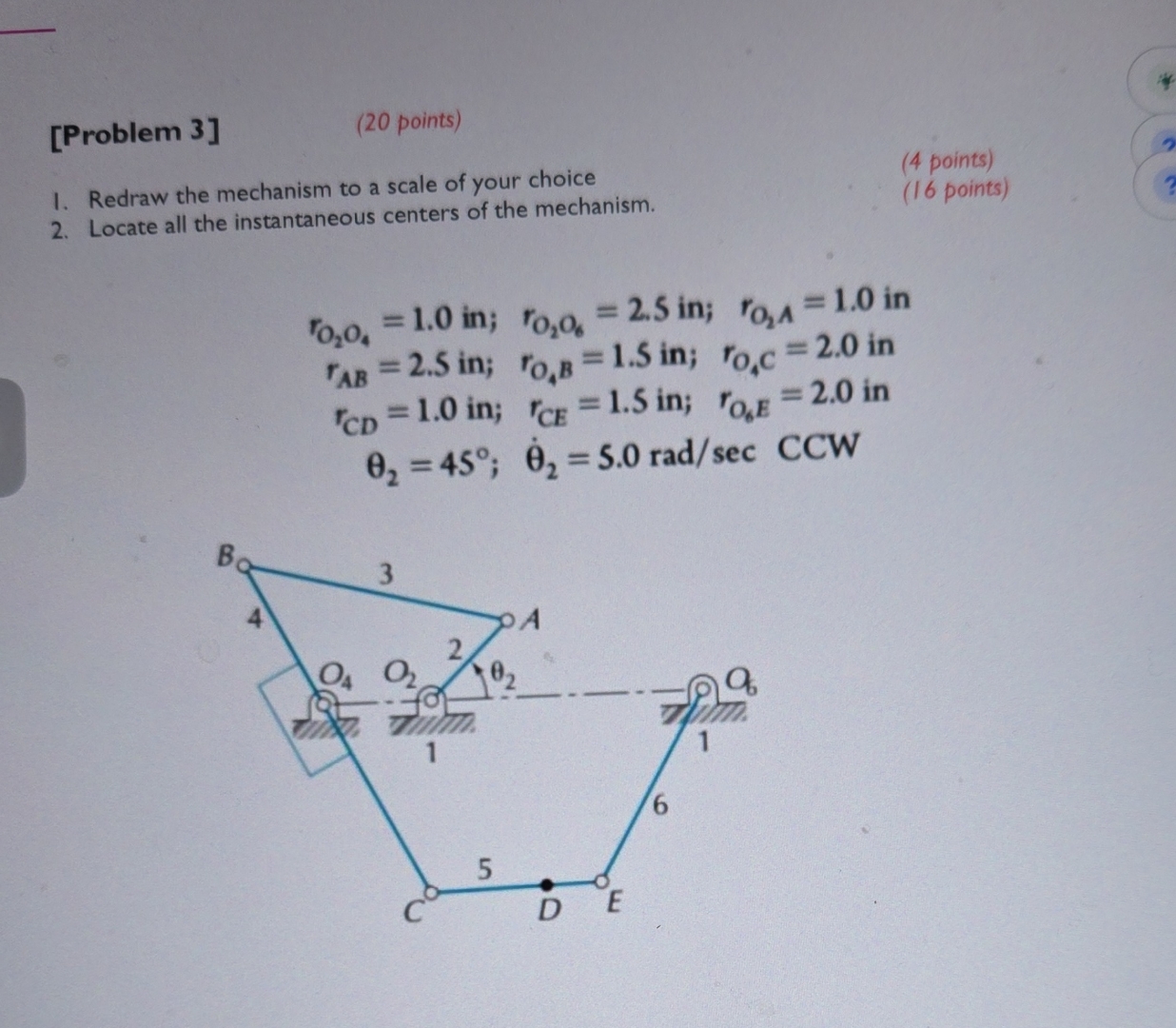 Solved [Problem 3](20 ﻿points)Redraw the mechanism to a | Chegg.com