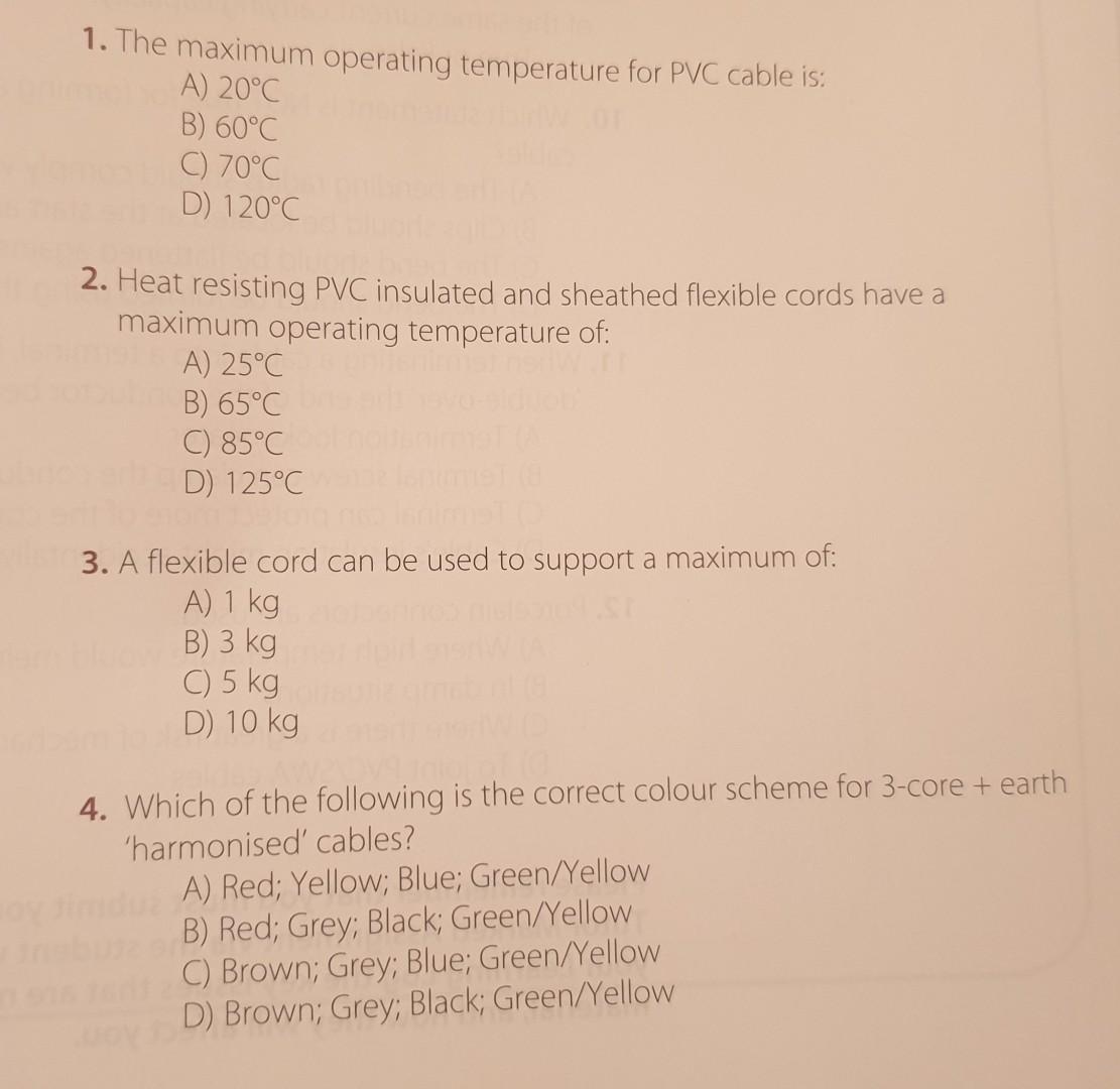 Solved 1. The maximum operating temperature for PVC cable