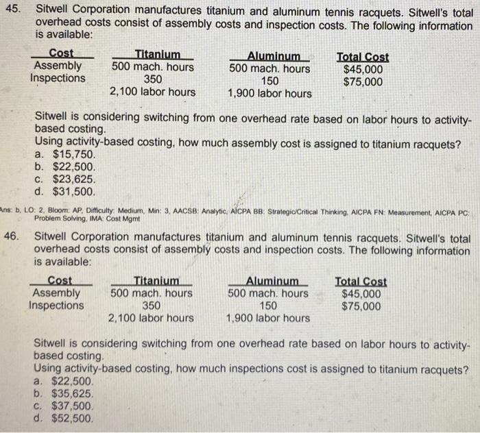 Solved Sitwell Corporation manufactures titanium and