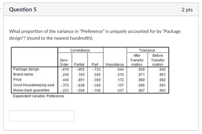 Solved Question 5 2 pts What proportion of the variance in | Chegg.com