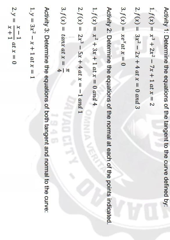 Solved Activity 1: Determine the equations of the tangent to | Chegg.com