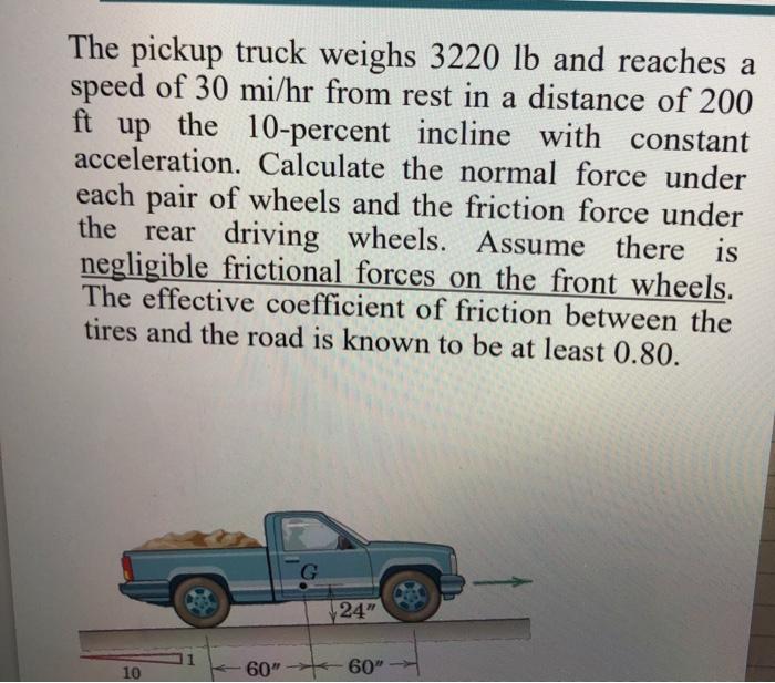 Solved The pickup truck weighs 3220 lb and reaches a speed