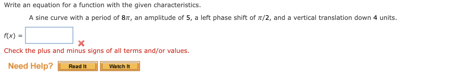 Solved Write an equation for a function with the given | Chegg.com
