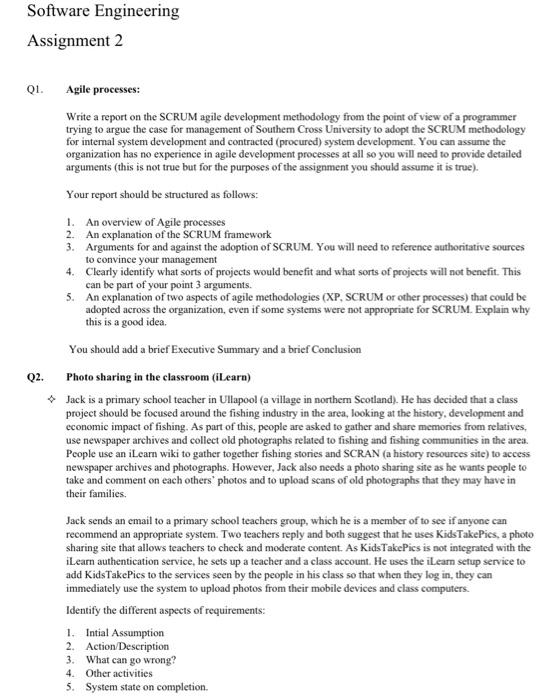 Solved Software Engineering Assignment 2 Q1. Agile | Chegg.com