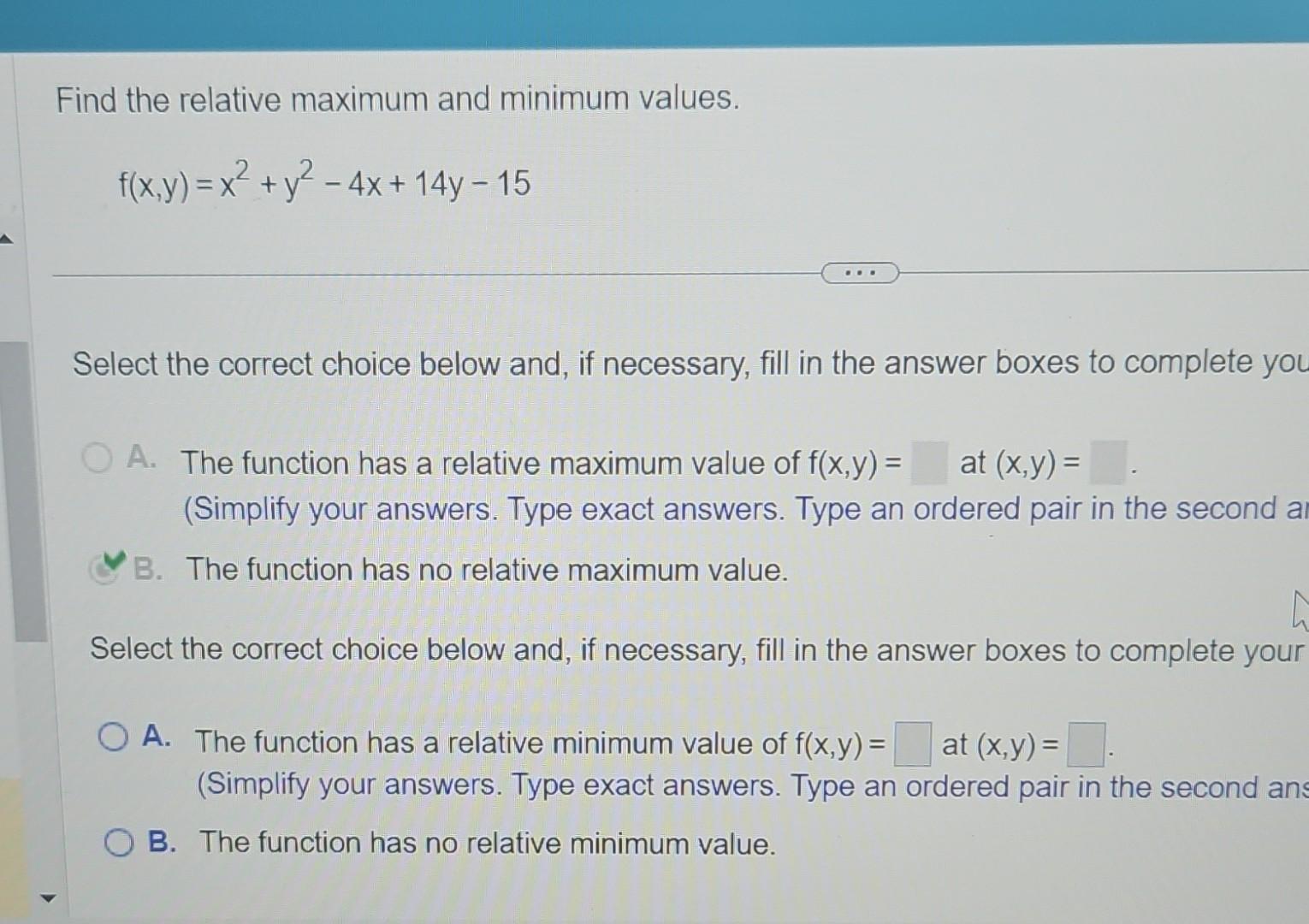 Solved Find the relative maximum and minimum values. | Chegg.com