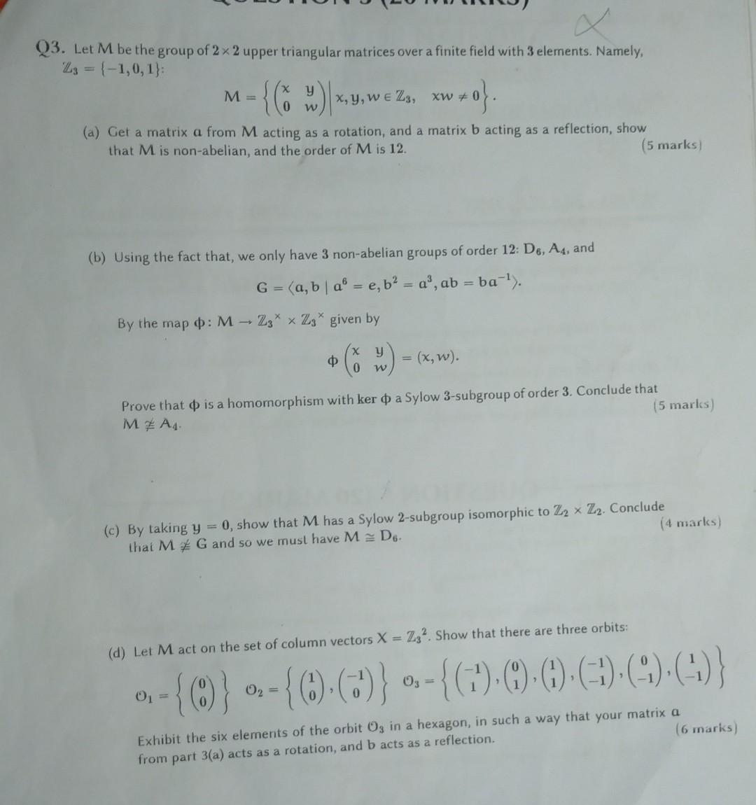 Solved Q3. Let M be the group of 2 x 2 upper triangular | Chegg.com